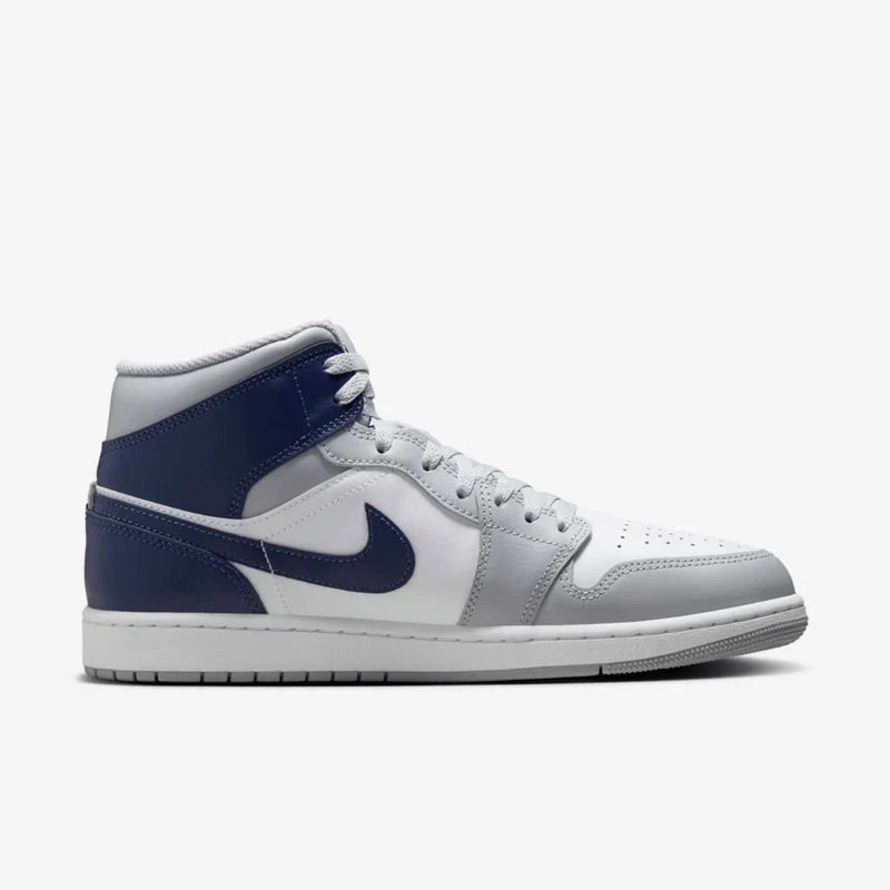 Nike Air Jordan 1 Mid Wolf Grey Midnight Navy Leather
