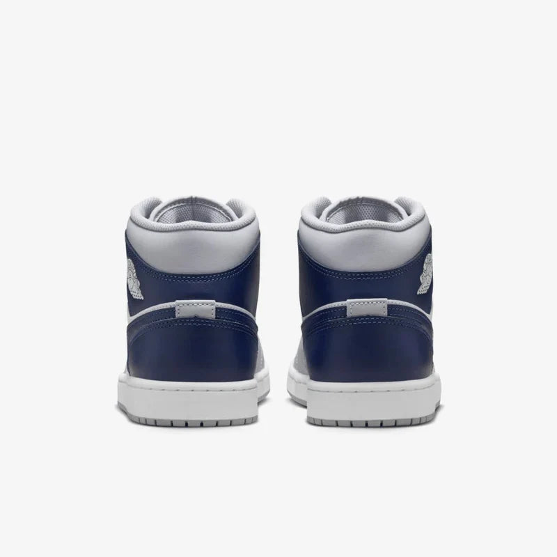 Nike Air Jordan 1 Mid Wolf Grey Midnight Navy Leather
