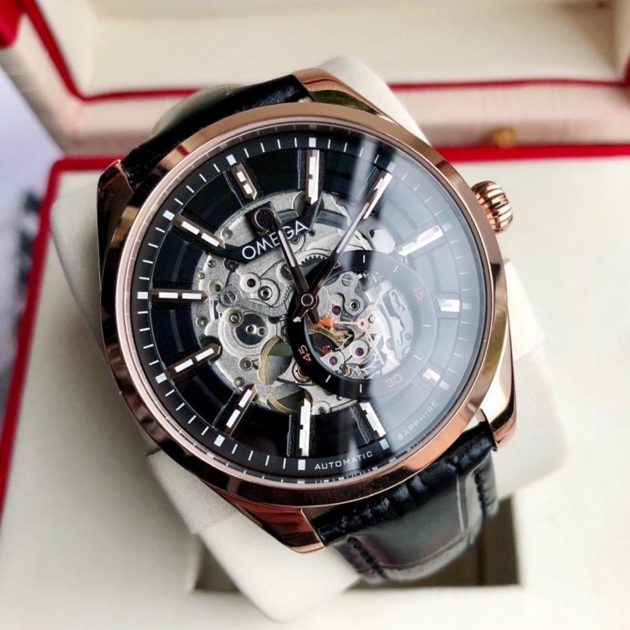 SEAMASTER SKELETON DIAL ROSE GOLD CASE LEATHER