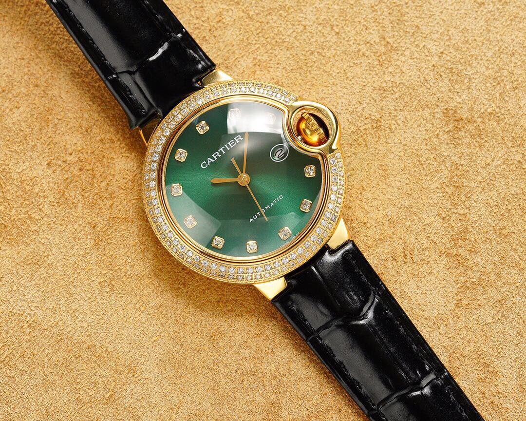 BALLON BLEU 33MM GOLD CASE GREEN DIAL LEATHER STRAP
