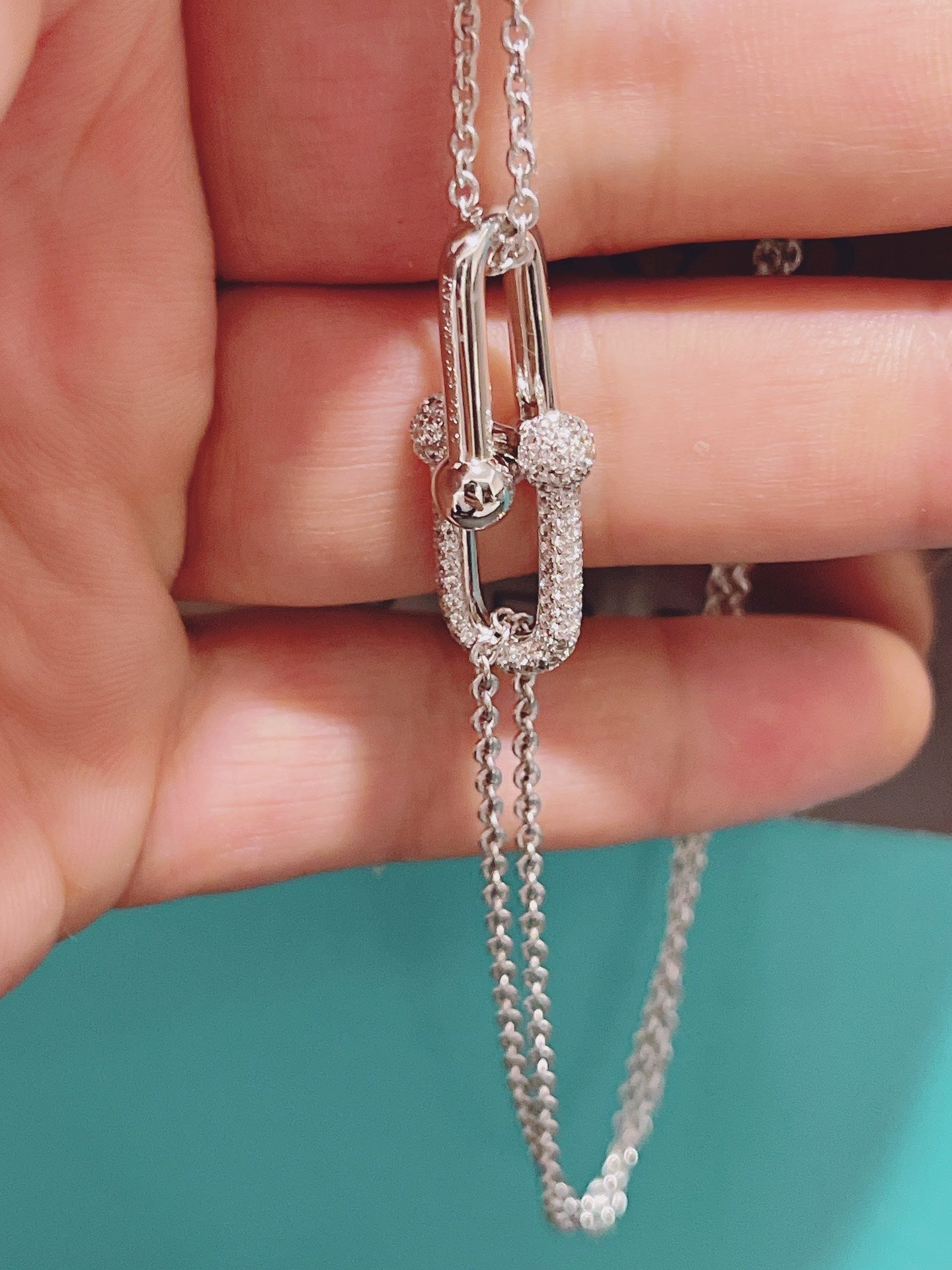 HARDWEAR DOUBLE LINK PEDANT SILVER DIAMOND NECKLACE