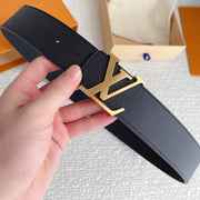 LV BELT GOLD BUCKLE BLACK WRINKLED LEATHER 40MM