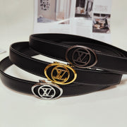 LV BELT ROUND FACE BUCKLE BLACK LEATHER 35MM