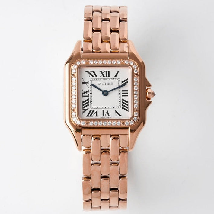 PANTHERE 27MM PINK GOLD CASE DIAMOND BEZEL WHITE DIAL