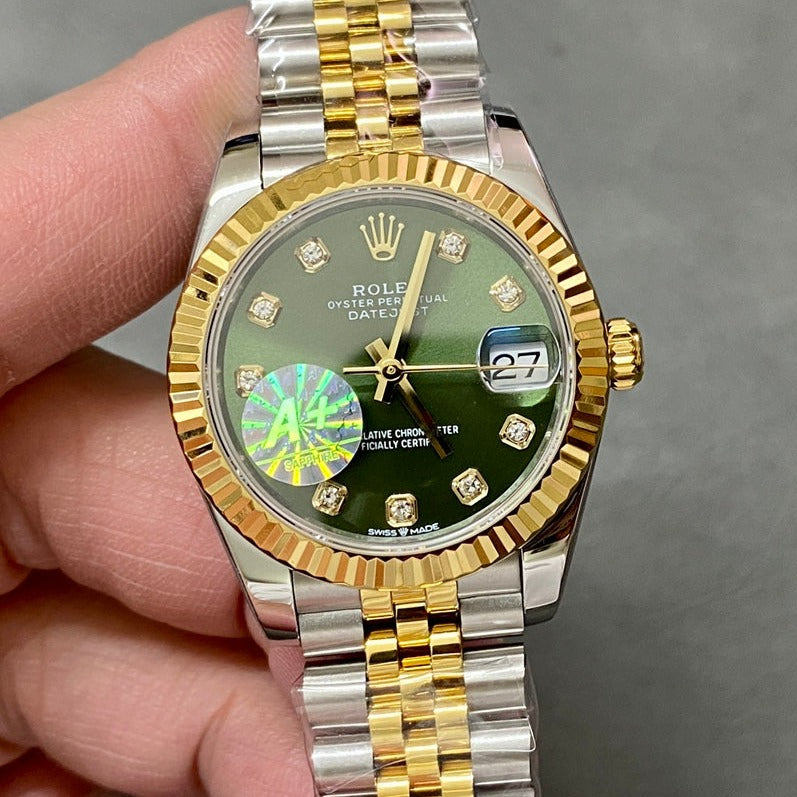 DATEJUST 31MM GOLD STEEL GREEN DIAL