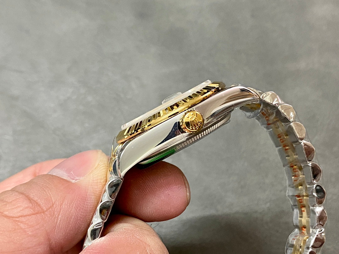 DATEJUST 31MM GOLD STEEL DIAMOND NUMERALS GREEN DIAL