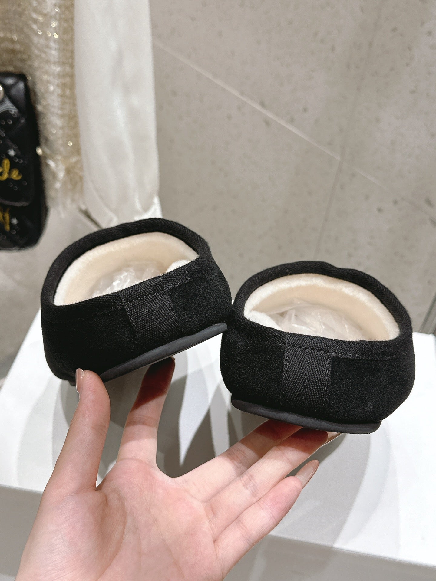 The Row 2025 Slipper Black White Cowhide Wool 402119