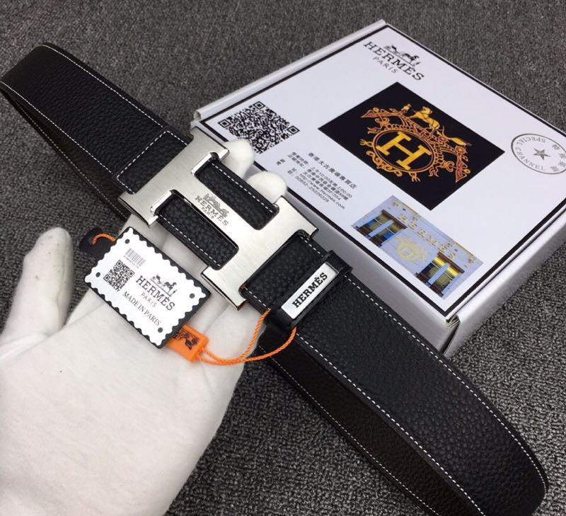 HM Original Belt 38mm Black Cowhide Sliver Buckle 620254