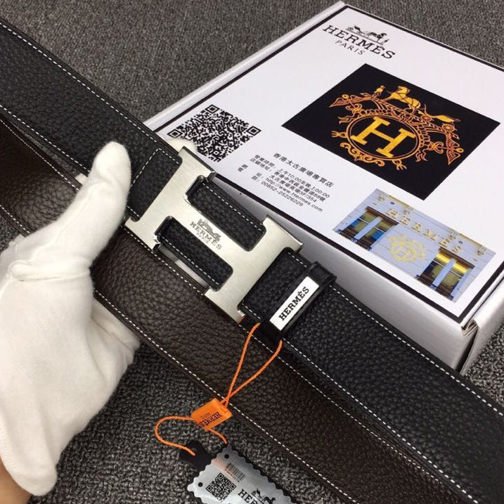 HM Original Belt 38mm Black Cowhide Sliver Buckle 620254