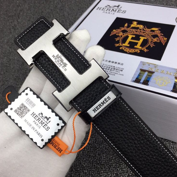 HM Original Belt 38mm Black Cowhide Sliver Buckle 620254