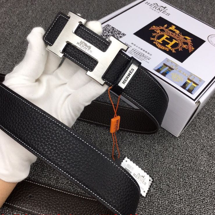 HM Original Belt 38mm Black Cowhide Sliver Buckle 620254