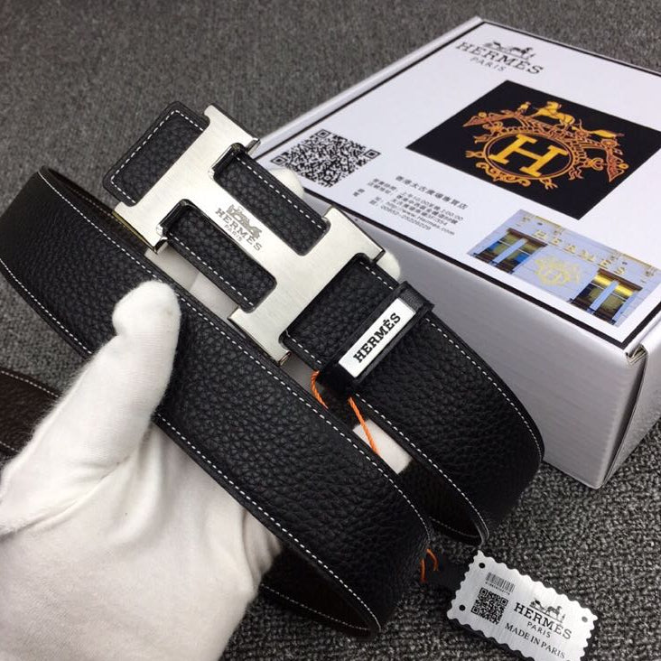 HM Original Belt 38mm Black Cowhide Sliver Buckle 620254