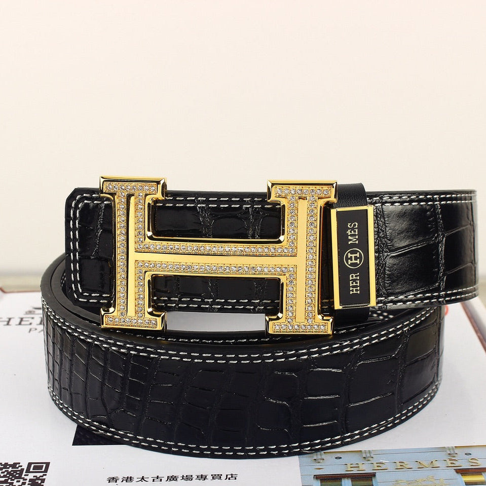 HM Original Belt 38mm Black Crocodile Pattern Gold Buckle 620264