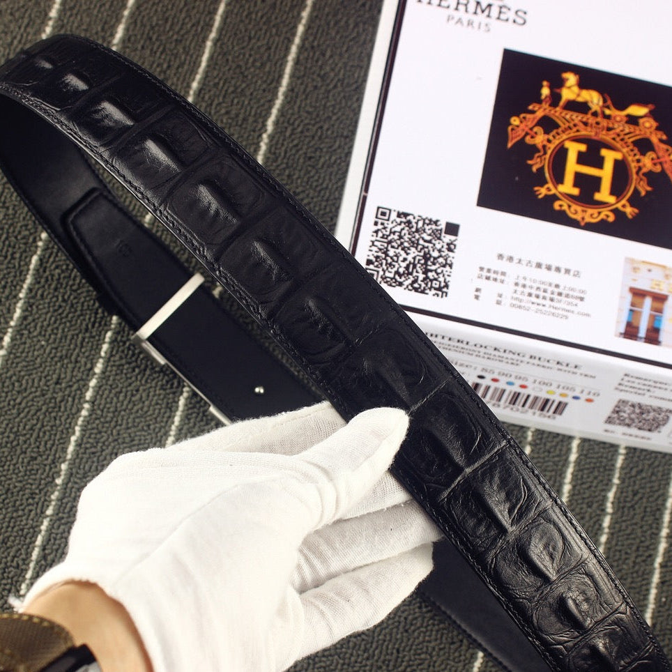 HM Original Belt 38mm Black Epsom Sliver Buckle 620267