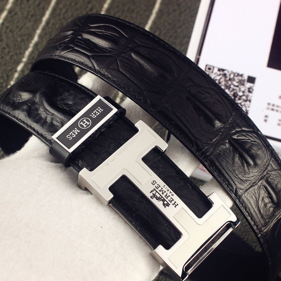 HM Original Belt 38mm Black Epsom Sliver Buckle 620267