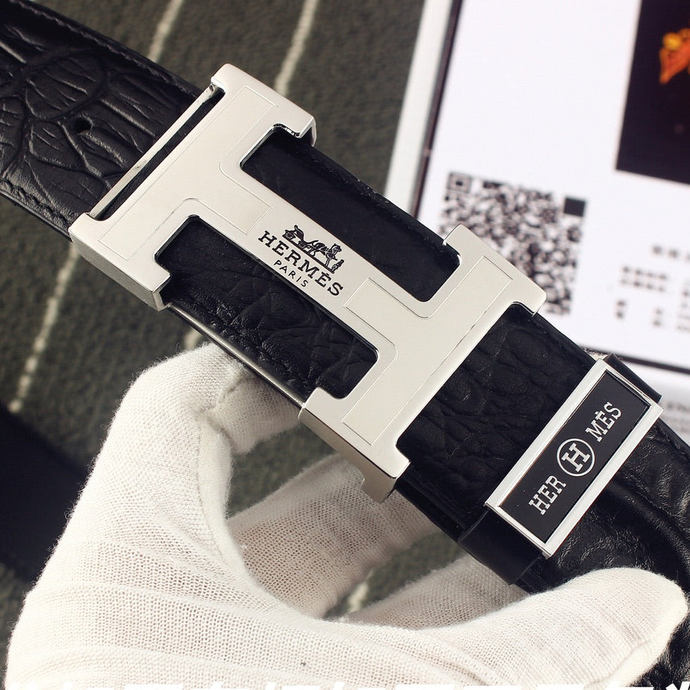 HM Original Belt 38mm Black Epsom Sliver Buckle 620267