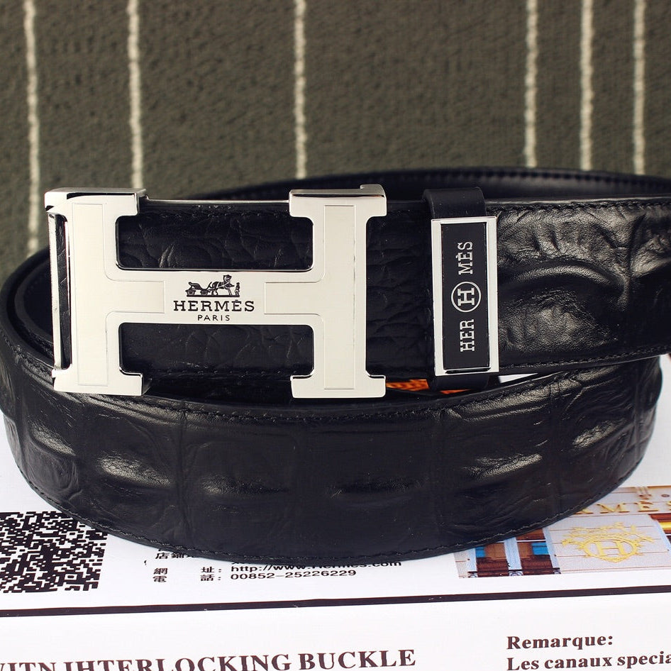 HM Original Belt 38mm Black Epsom Sliver Buckle 620267