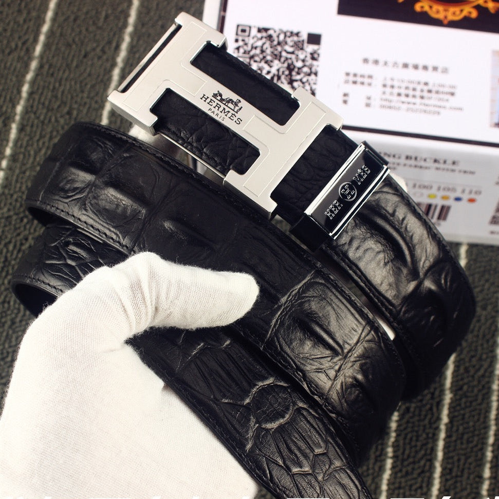 HM Original Belt 38mm Black Epsom Sliver Buckle 620267