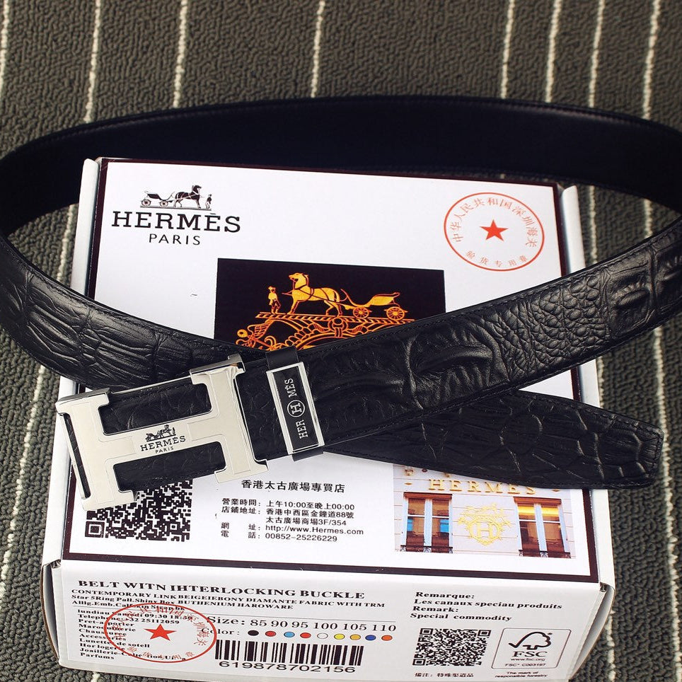 HM Original Belt 38mm Black Epsom Sliver Buckle 620267