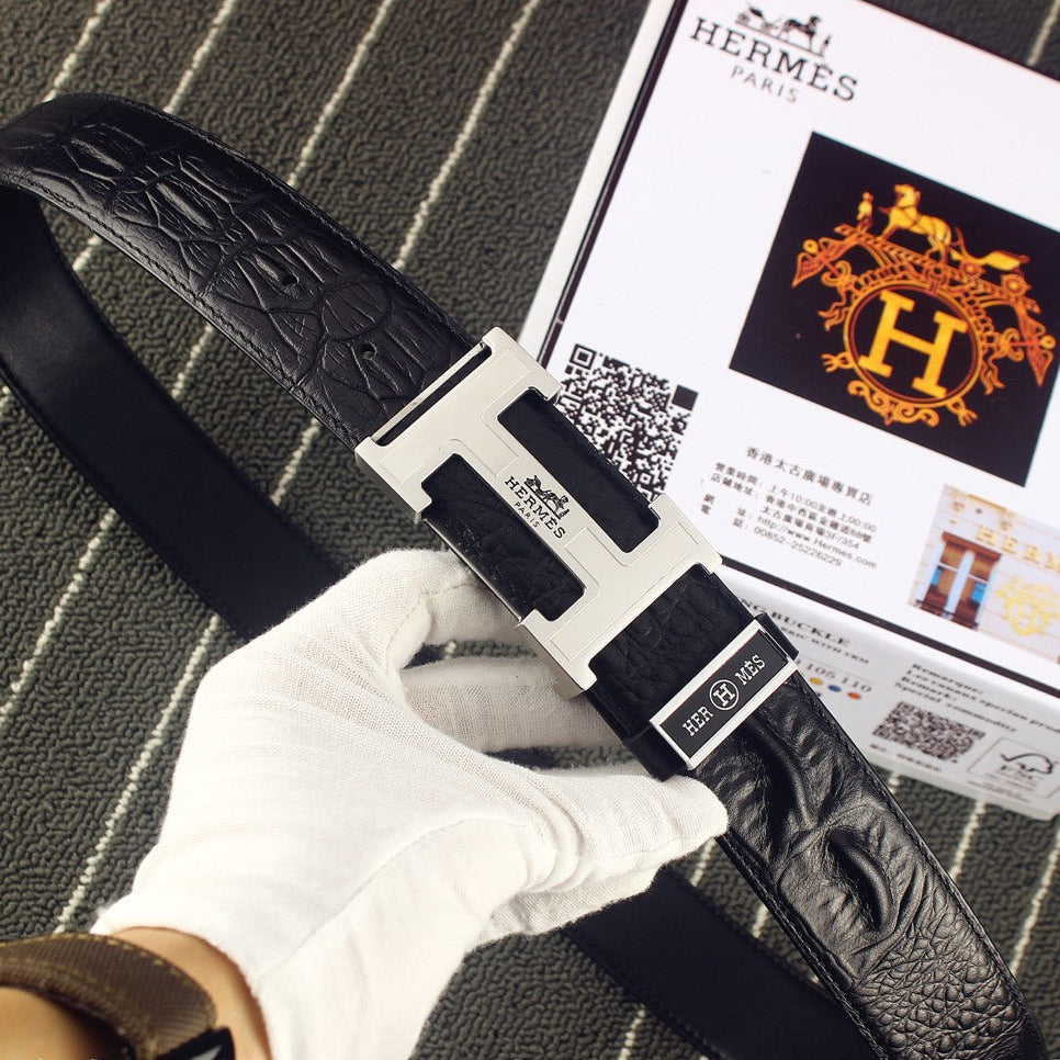 HM Original Belt 38mm Black Epsom Sliver Buckle 620267