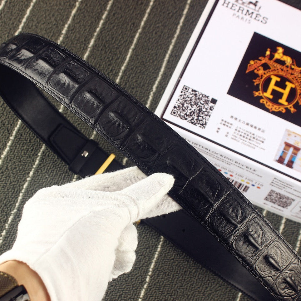 HM Original Belt 38mm Black Epsom Sliver Buckle 620267