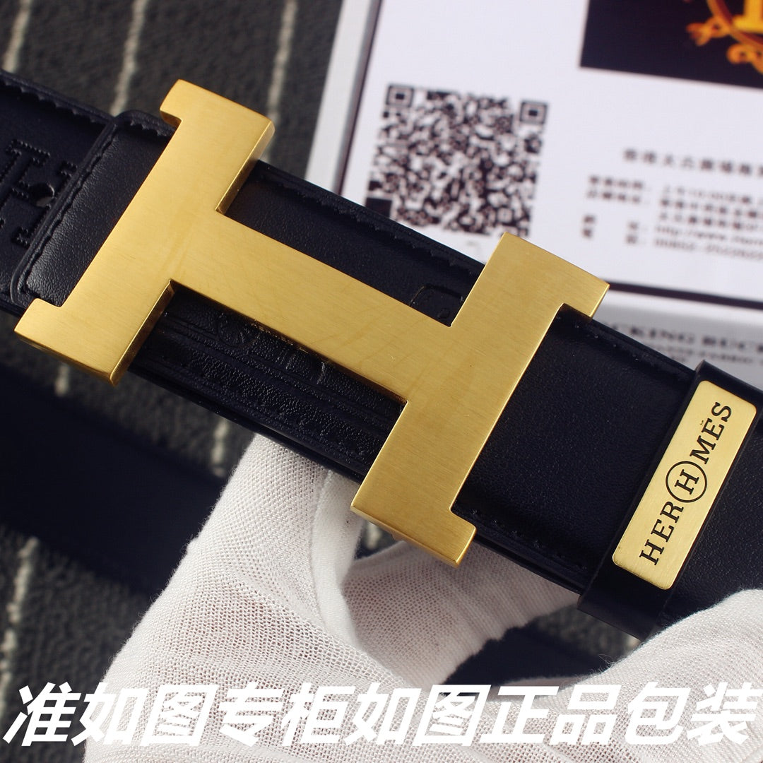 HM Constance Belt 38mm Black Calfskin Gold Buckle 619961