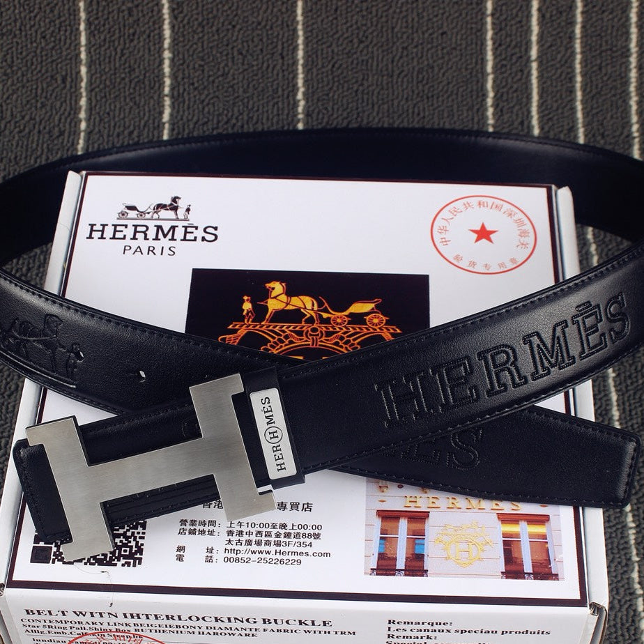 HM Constance Belt 38mm Black Calfskin Sliver Buckle 619960