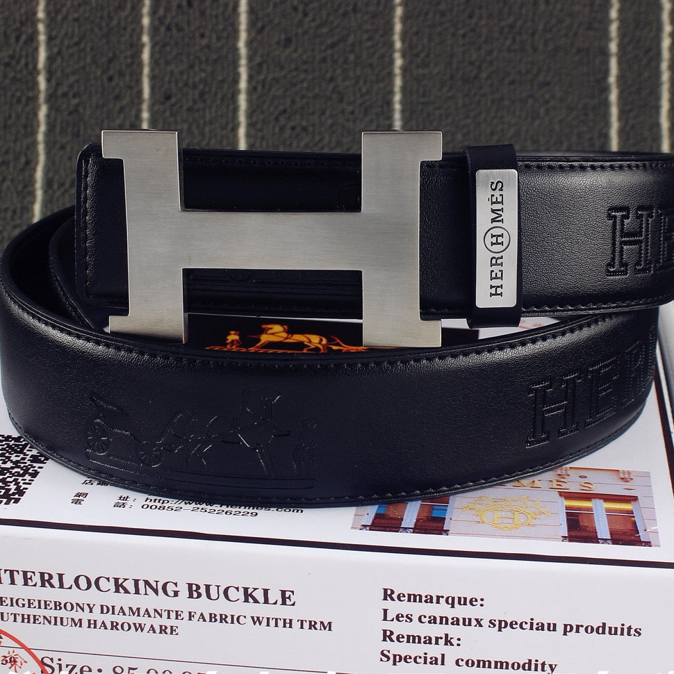 HM Constance Belt 38mm Black Calfskin Sliver Buckle 619960