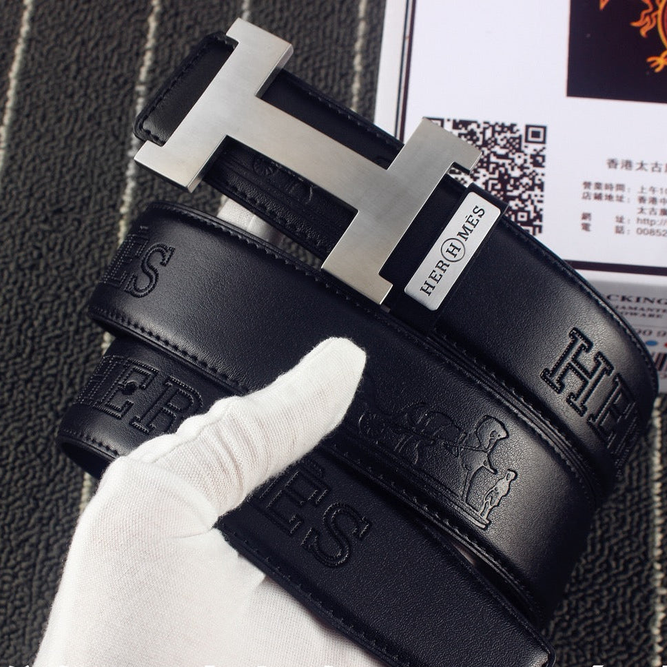 HM Constance Belt 38mm Black Calfskin Sliver Buckle 619960