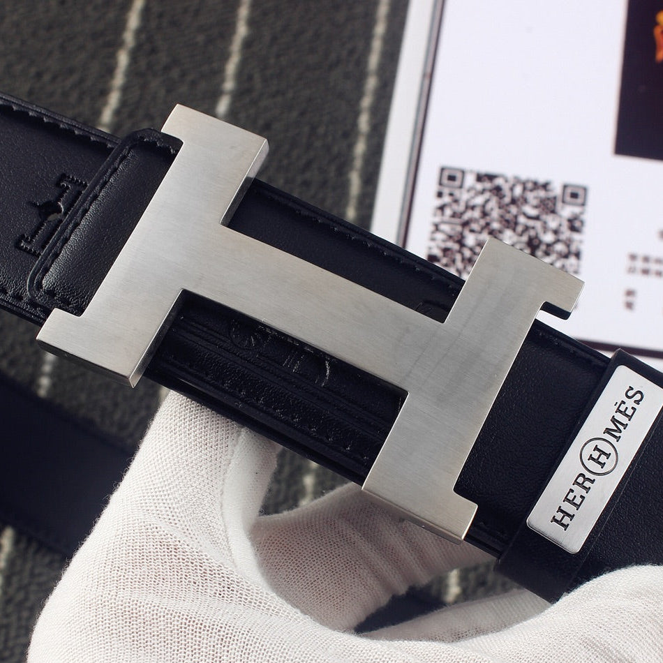 HM Constance Belt 38mm Black Calfskin Sliver Buckle 619960