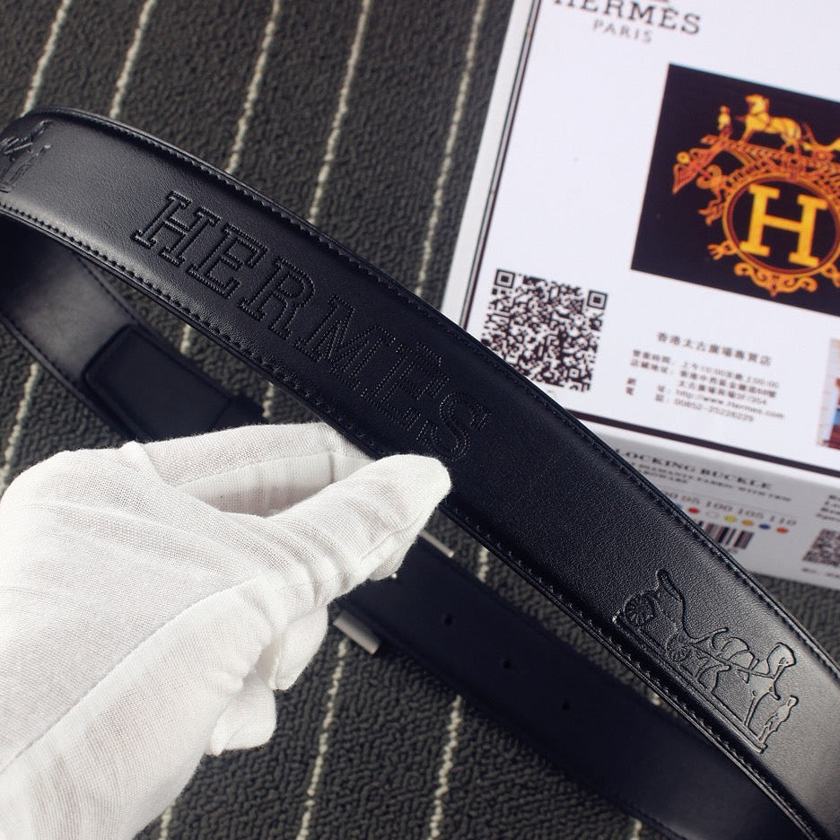 HM Constance Belt 38mm Black Calfskin Sliver Buckle 619960