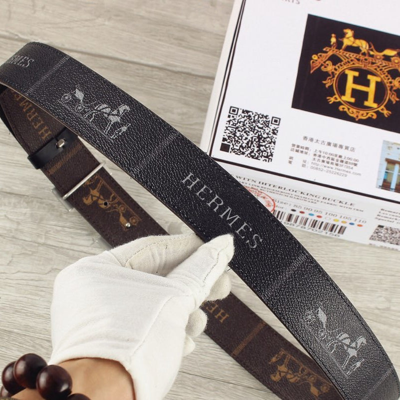 HM Constance Belt 38mm Black Cowhide Sliver Buckle 620194