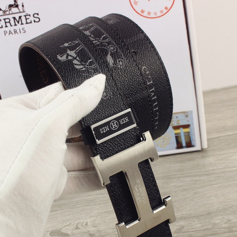 HM Constance Belt 38mm Black Cowhide Sliver Buckle 620194