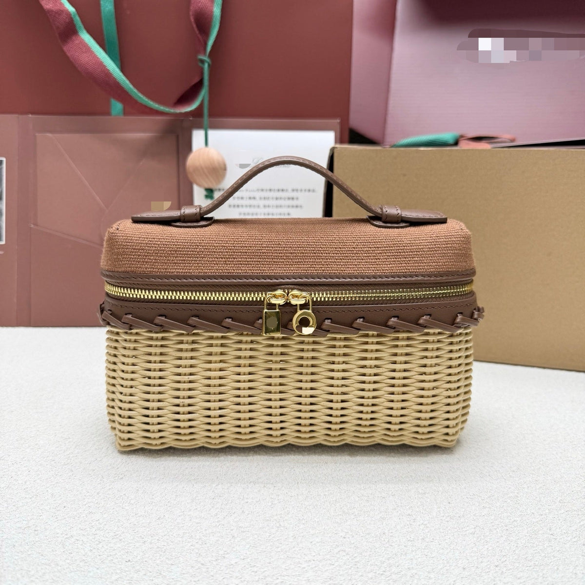 Loro Piana 2026 Extra Pocket L19 East-West Wicker Bag Canvas Calfskin