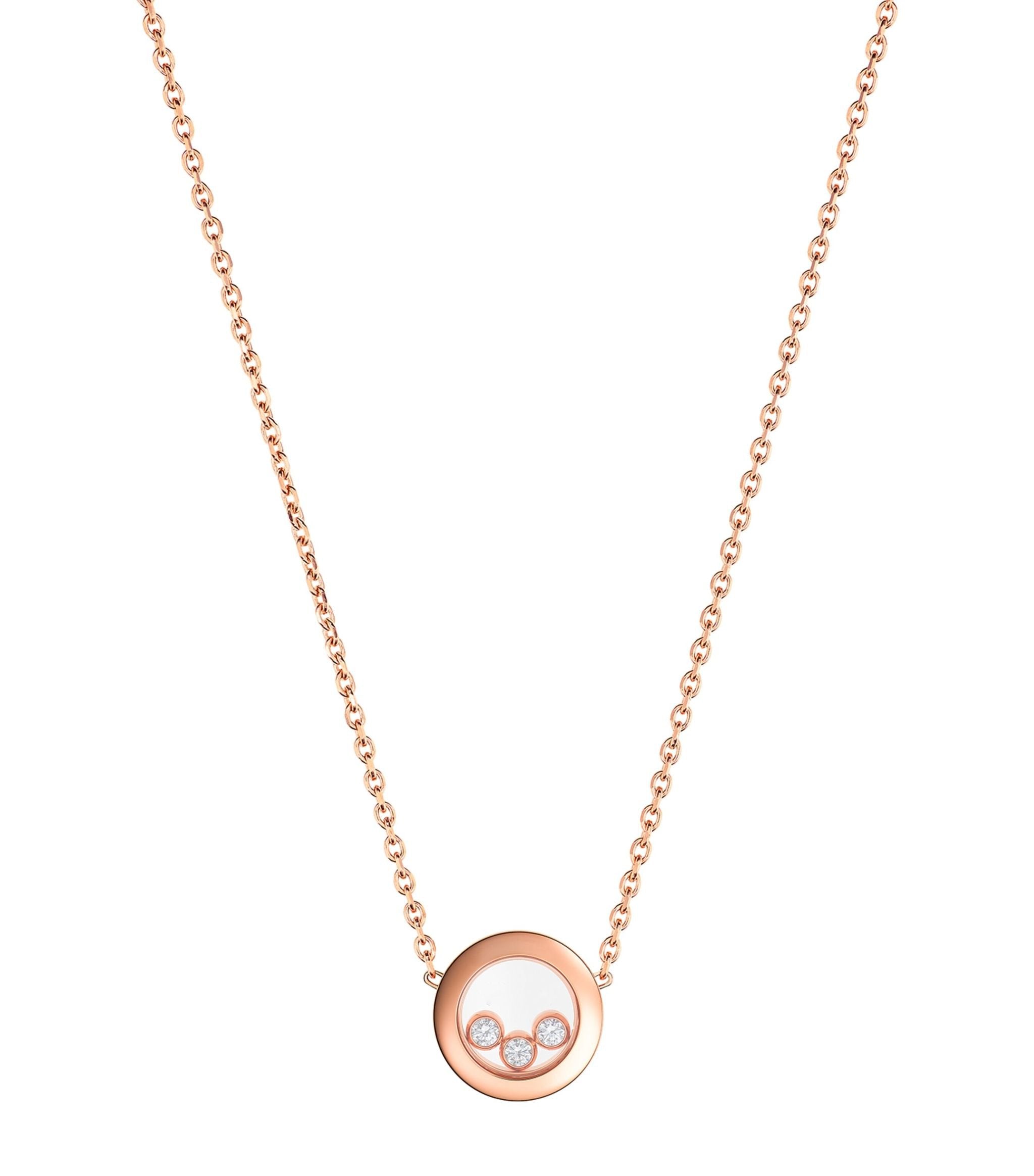 HAPPY PEDANT PINK GOLD 3 DIAMOND NECKLACE