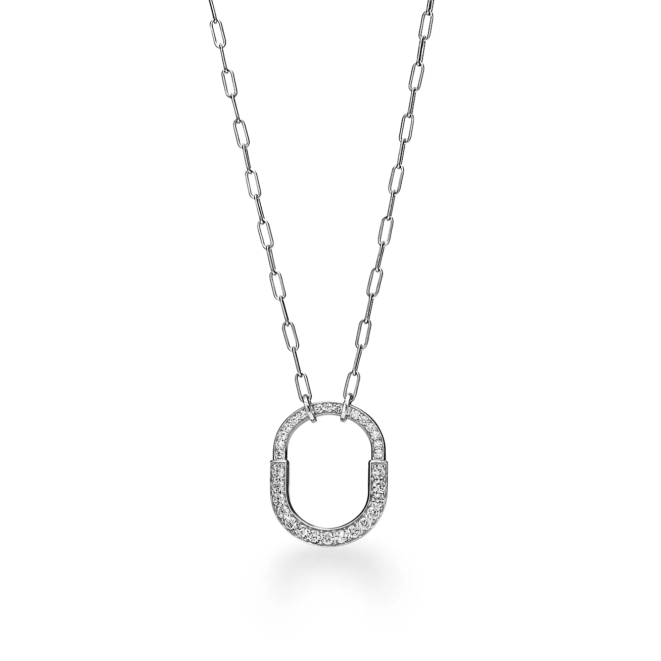 LOCK NECKLACE MEDIUM PENDANT SILVER PAVED DIAMONDS