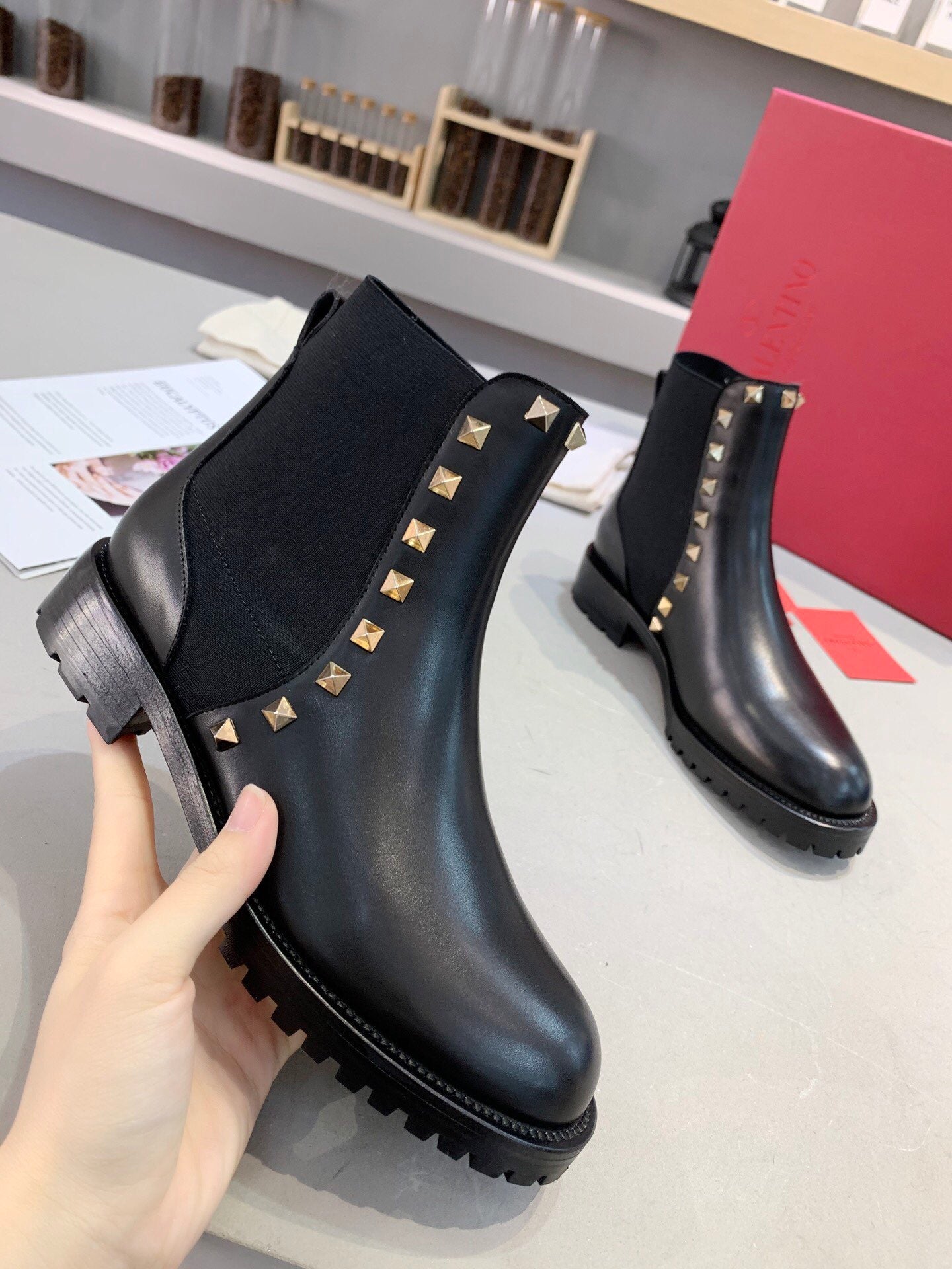 Valentino Women Rockstud Chelsea Boots Black Calfskin 875611