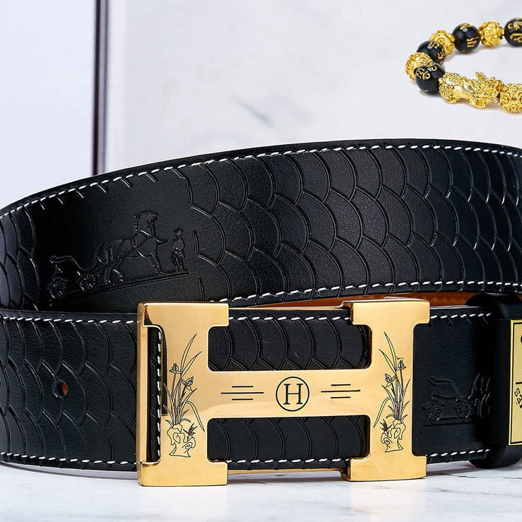 HM Constance Belt 38mm Black Brown Cowhide Gold Buckle 619893