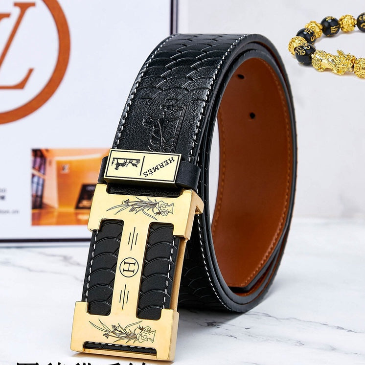 HM Constance Belt 38mm Black Brown Cowhide Gold Buckle 619893