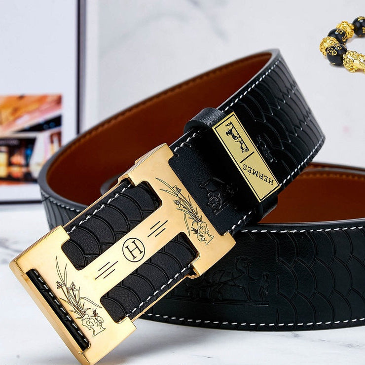 HM Constance Belt 38mm Black Brown Cowhide Gold Buckle 619893