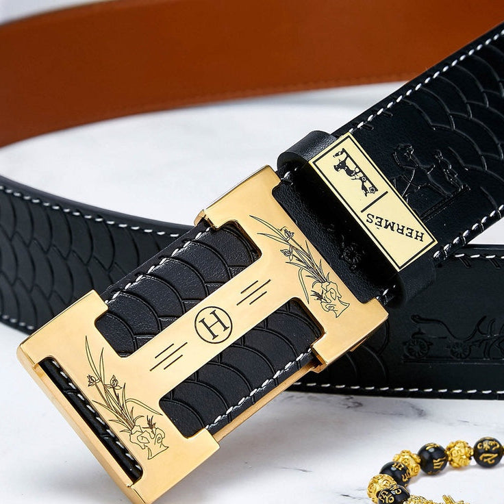 HM Constance Belt 38mm Black Brown Cowhide Gold Buckle 619893