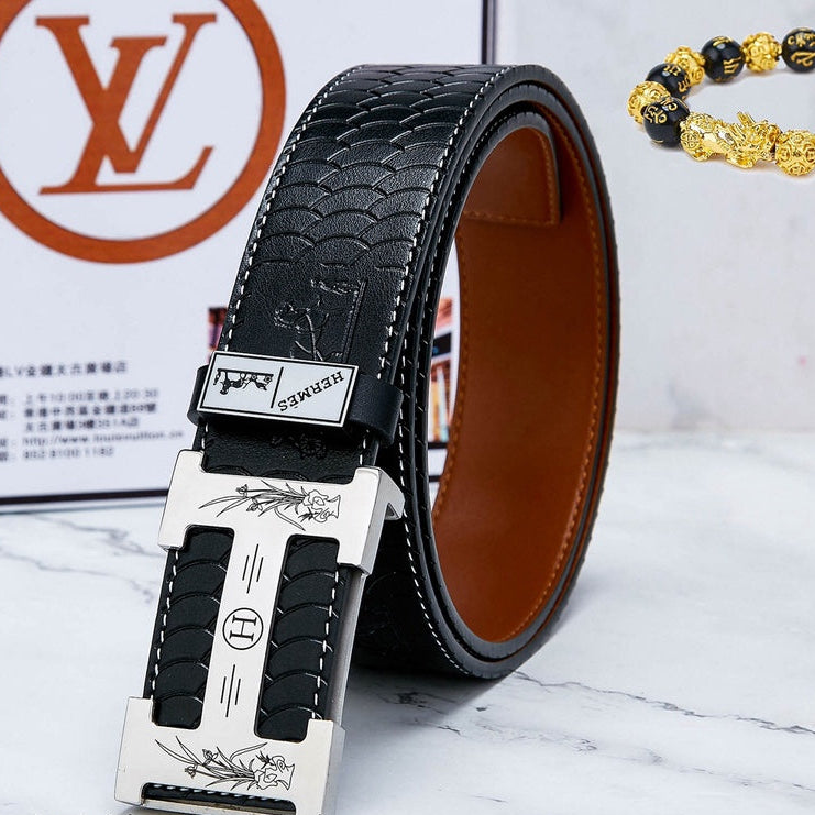 HM Constance Belt 38mm Black Brown Cowhide Sliver Buckle 619894