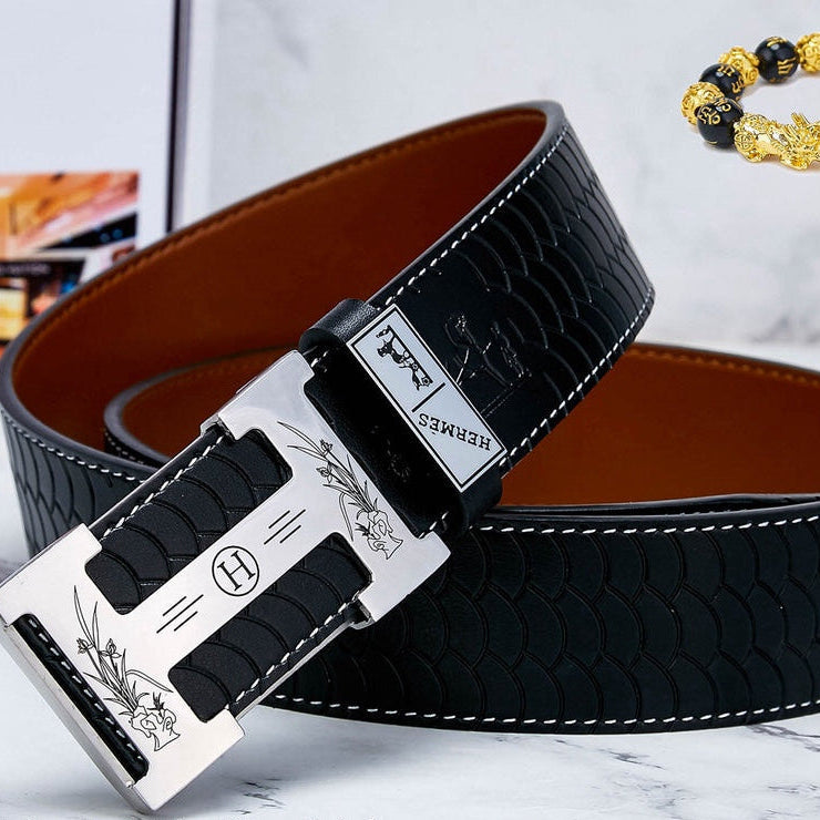 HM Constance Belt 38mm Black Brown Cowhide Sliver Buckle 619894