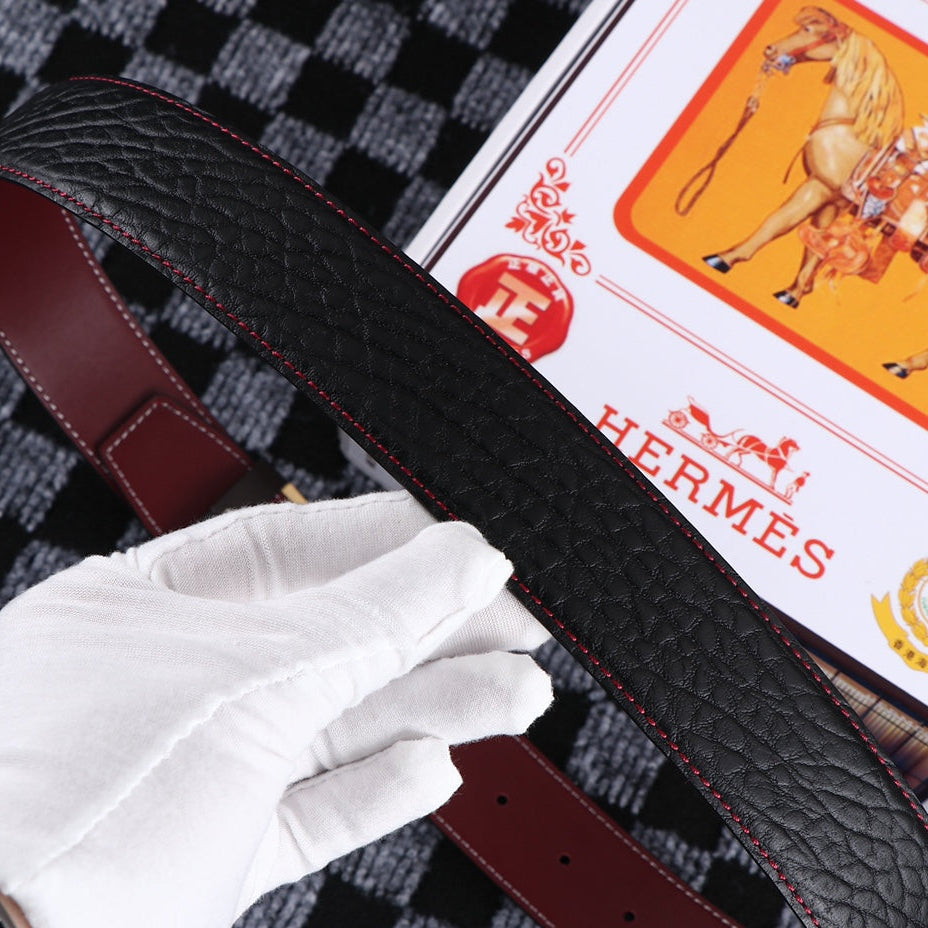 HM Belt 38mm Black Cowhide Leather Gold Buckle 619053