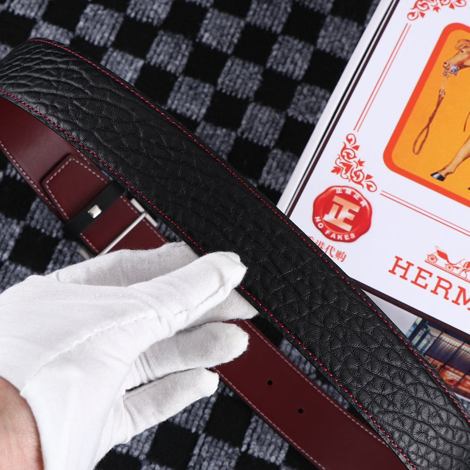 HM Belt 38mm Black Cowhide Leather Sliver Buckle 619054