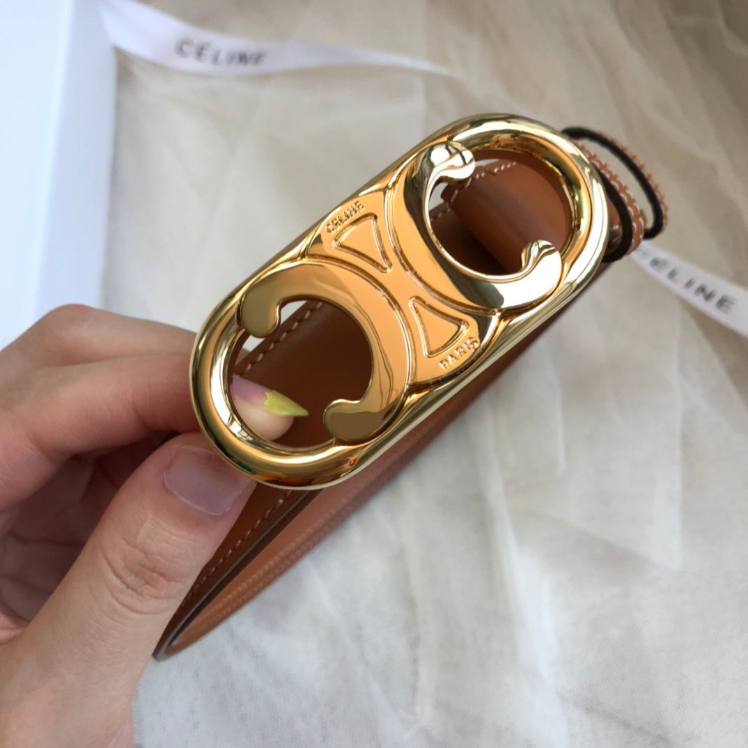 CL Gold 25mm Triomphe Enamel Brown Calfskin 562437