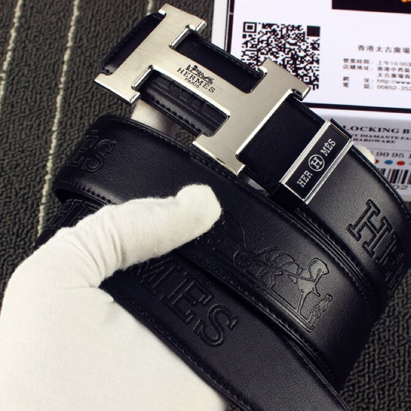 HM Original Belt 38mm Black Cowhide Sliver Buckle 620272