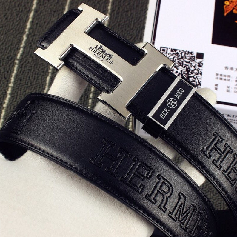 HM Original Belt 38mm Black Cowhide Sliver Buckle 620272