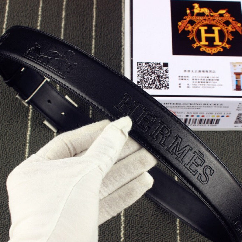 HM Original Belt 38mm Black Cowhide Sliver Buckle 620272