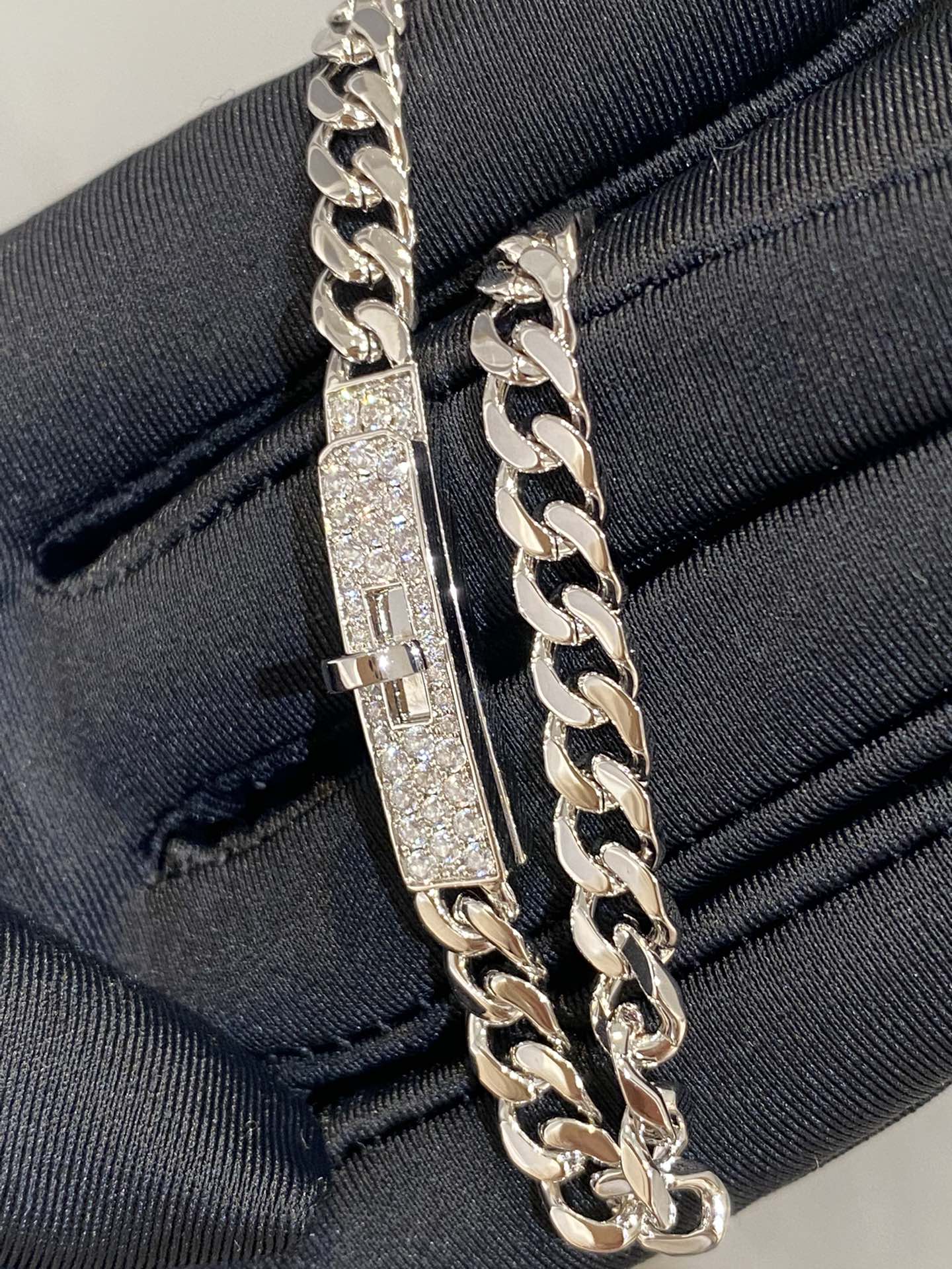 H Kelly Gourmette Sliver Diamond Bracelet